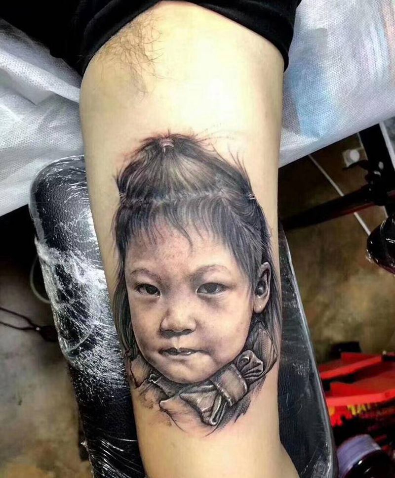 儿童肖像纹身图片_手臂欧美写实纹身图案