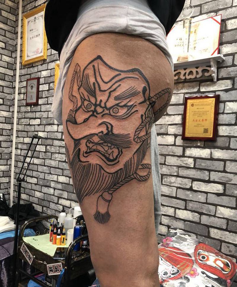 天狗纹身图片_腿部纹身图案