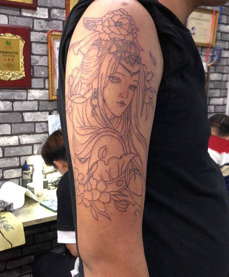 艺妓纹身图片_手臂新传统纹身图案