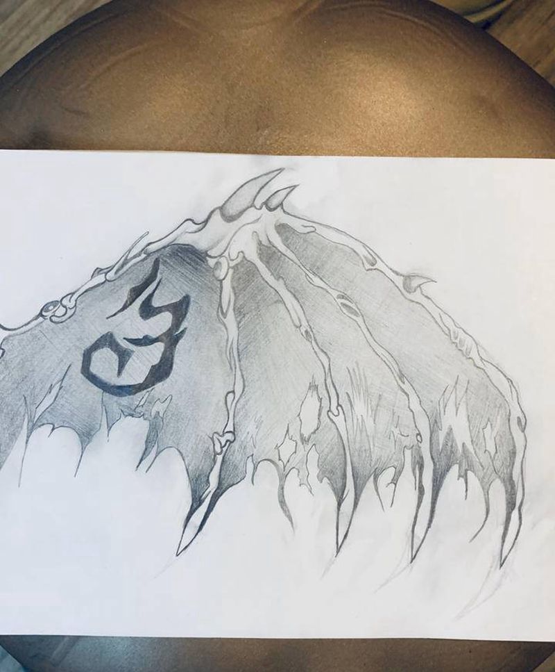 原创后背魔兽翅膀未完纹身图片_肩部背部欧美写实魔兽恶魔翅膀纹身图案