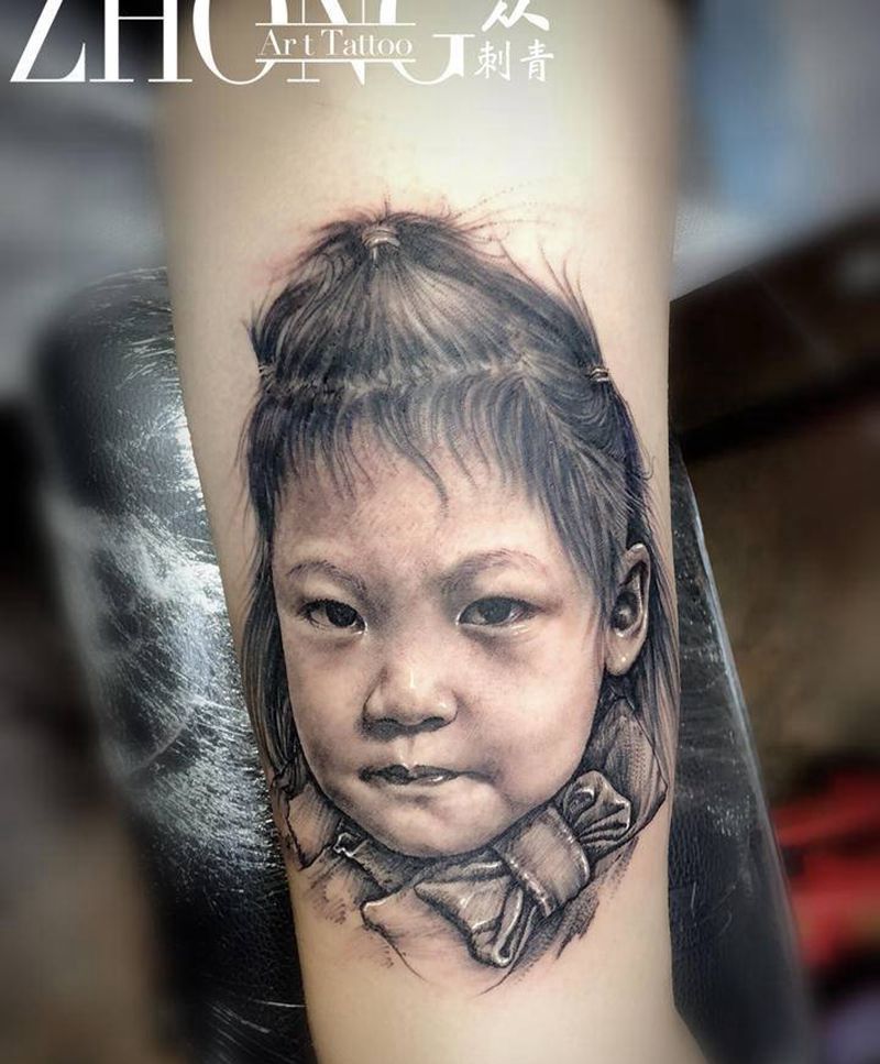 儿童肖像纹身图片_手臂欧美写实纹身图案