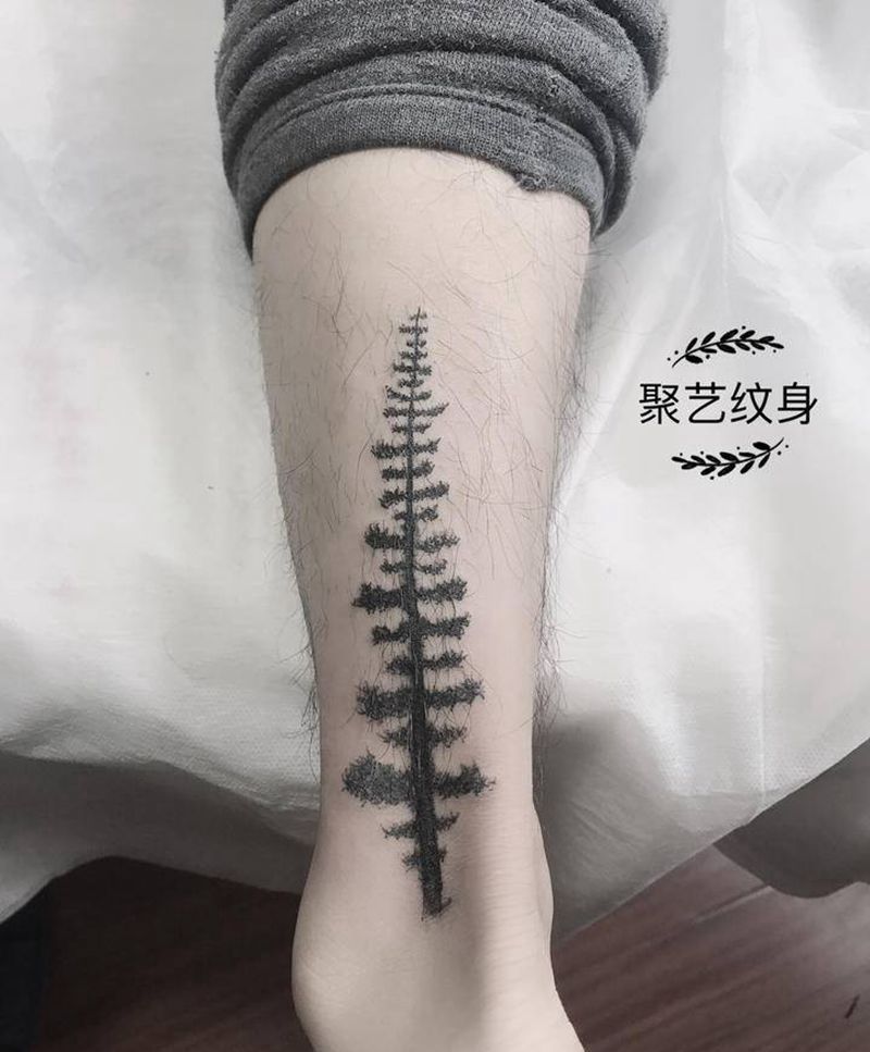 覆盖纹身 松树纹身图片_腿部纹身图案