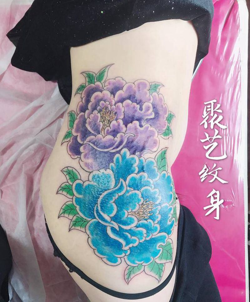 花开富贵 牡丹花纹身图片_臀部纹身图案