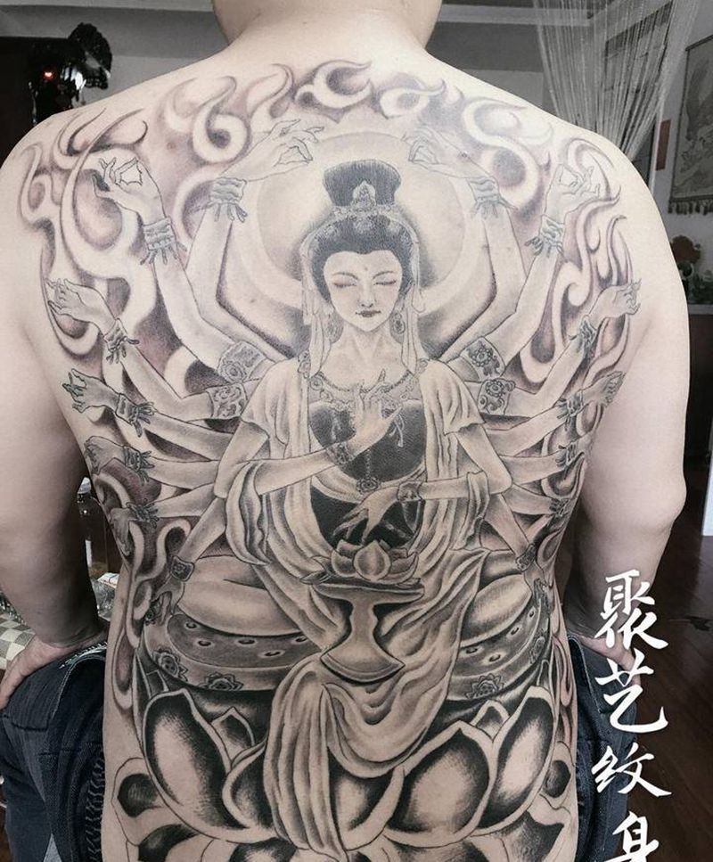 满背千手观音纹身图片_背部纹身图案