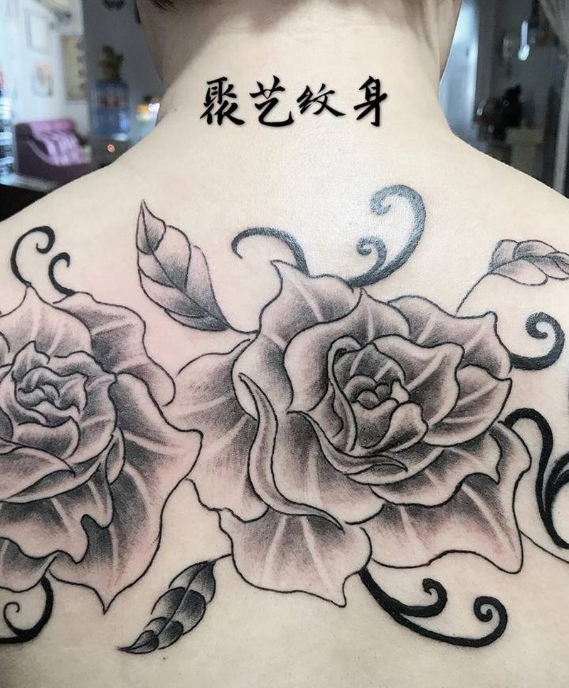 覆盖纹身 素花牡丹纹身图片_背部纹身图案