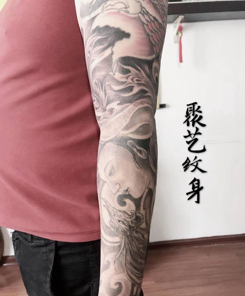 接观音花臂纹身图片_手臂纹身图案