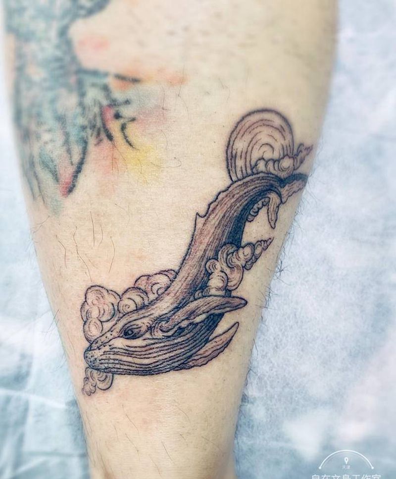鲸鱼纹身图片_腿部纹身图案