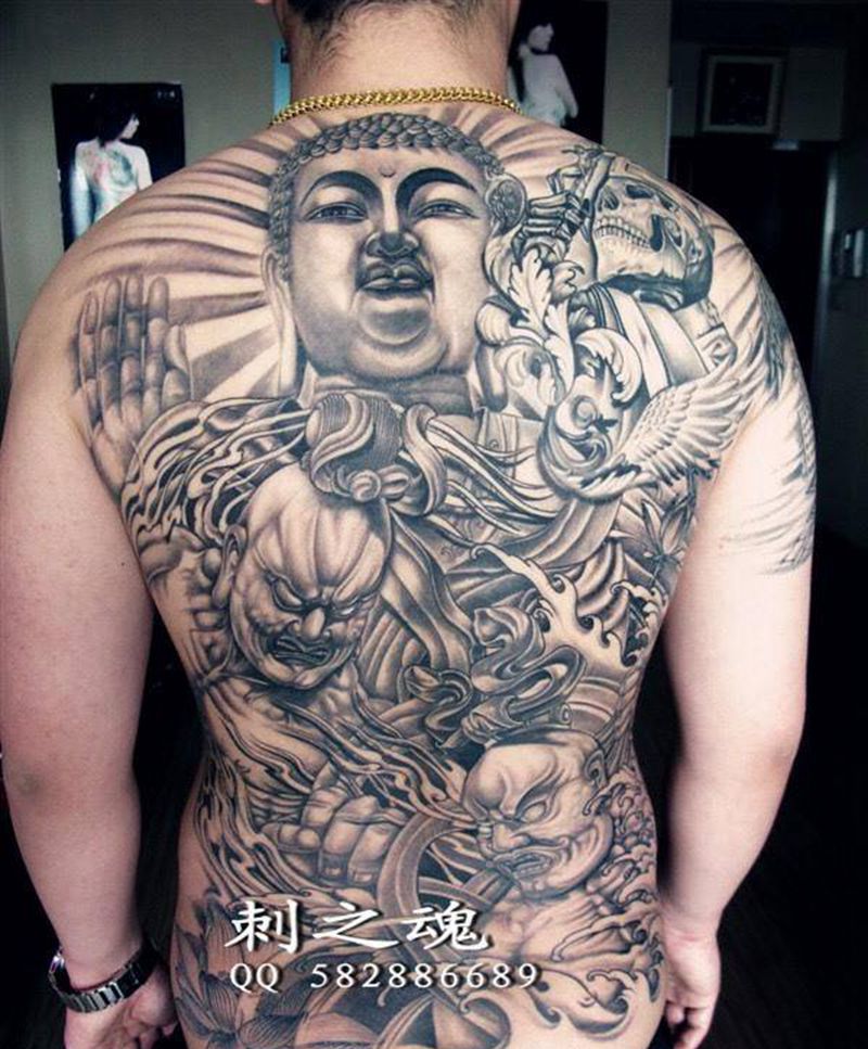 我佛慈悲纹身图片_成品背部传统习俗原创人物纹身图案