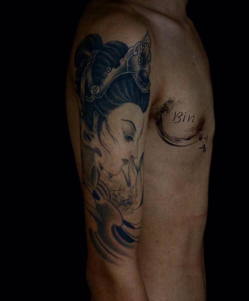 艺妓纹身图片_手臂新传统纹身图案
