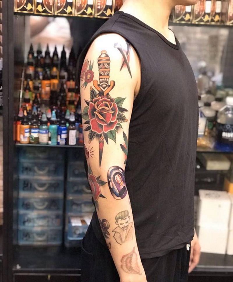 old school花臂纹身图片_手臂Old School纹身图案