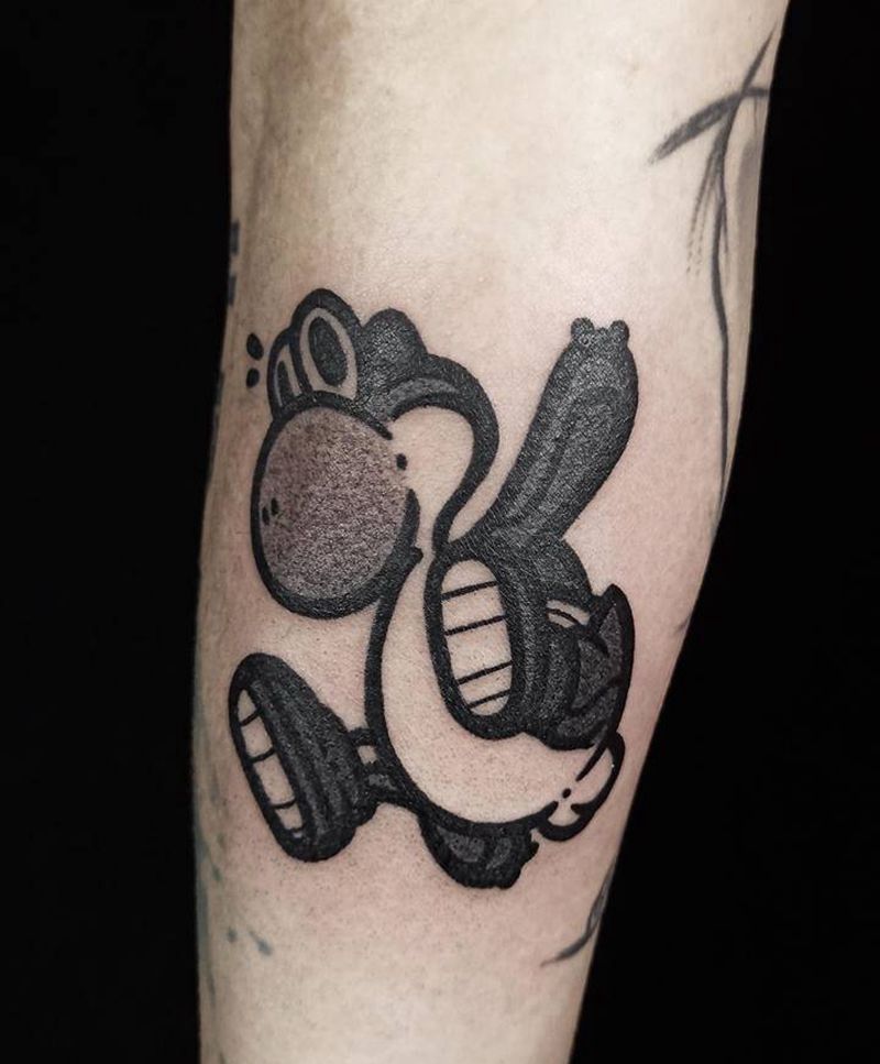 马里奥小恐龙纹身图片_手臂脚部花体字Old School马里奥恐龙小清新纹身图案