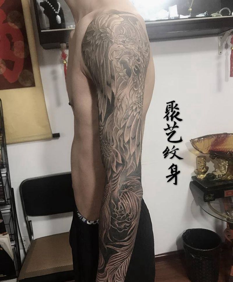 凤凰花臂纹身图片_手臂纹身图案