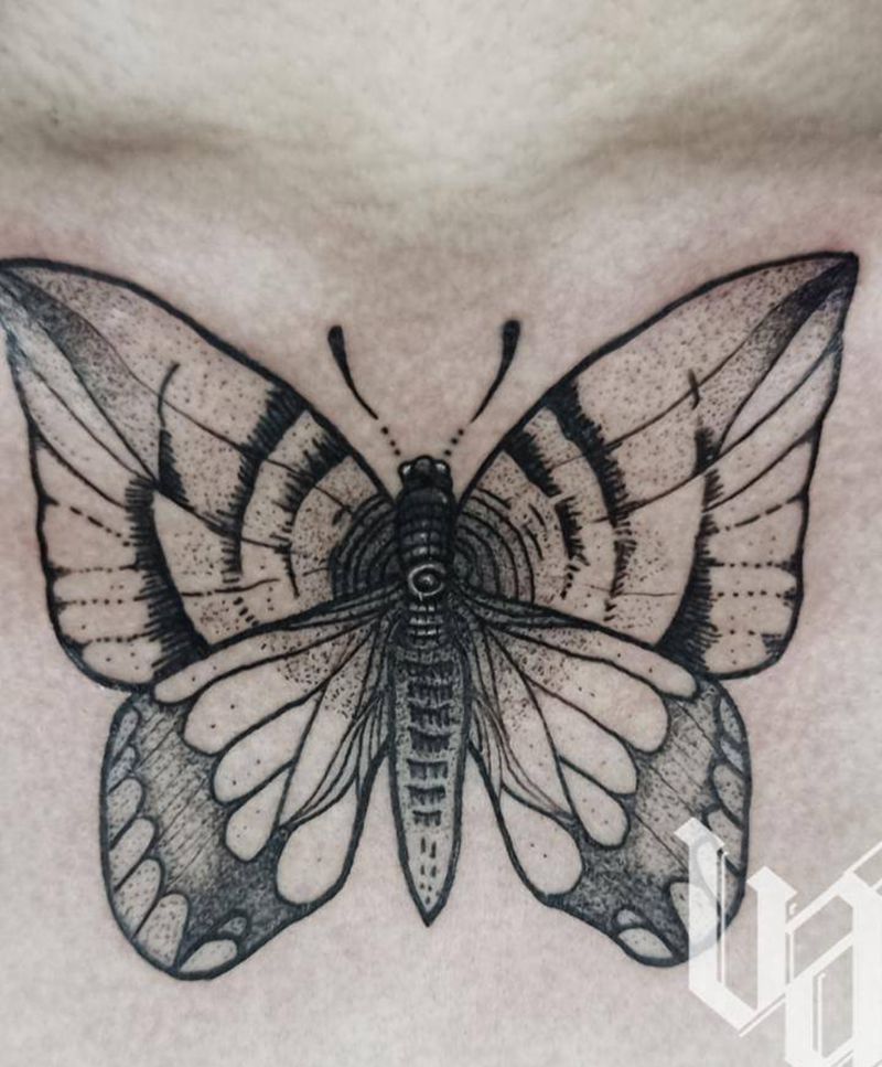 蝴蝶纹身图片_腿部手臂花体字图腾蝴蝶暗黑花胸纹身图案