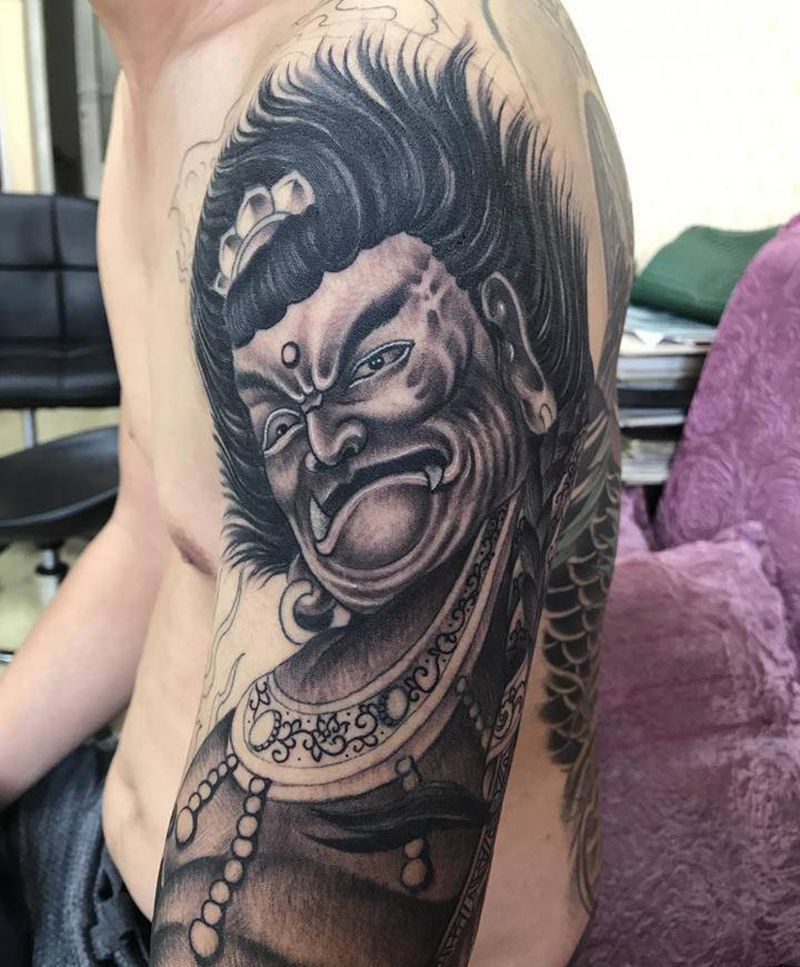不动明王纹身图片_背部手臂老传统新传统纹身图案