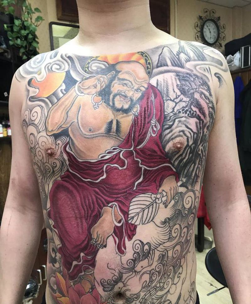 紫气东来纹身图片_胸部背部新传统老传统纹身图案