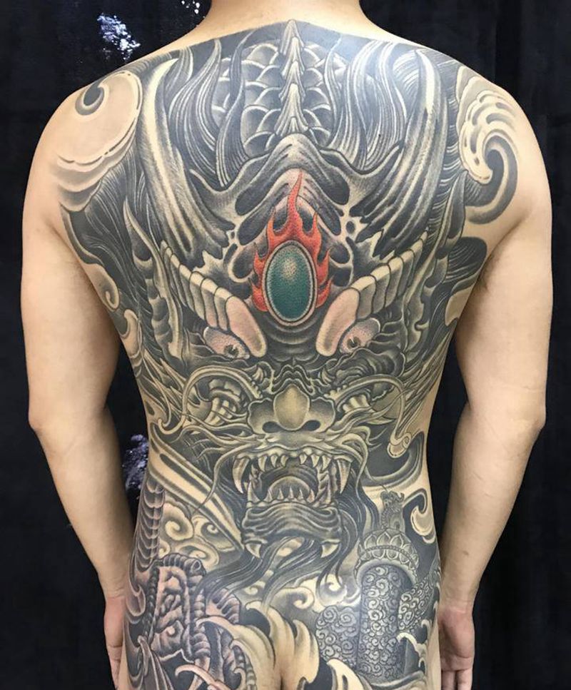 华表龙纹身图片_背部胸部新传统老传统纹身图案