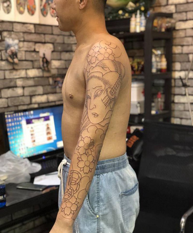 生首与阿多福纹身图片_手臂老传统纹身图案