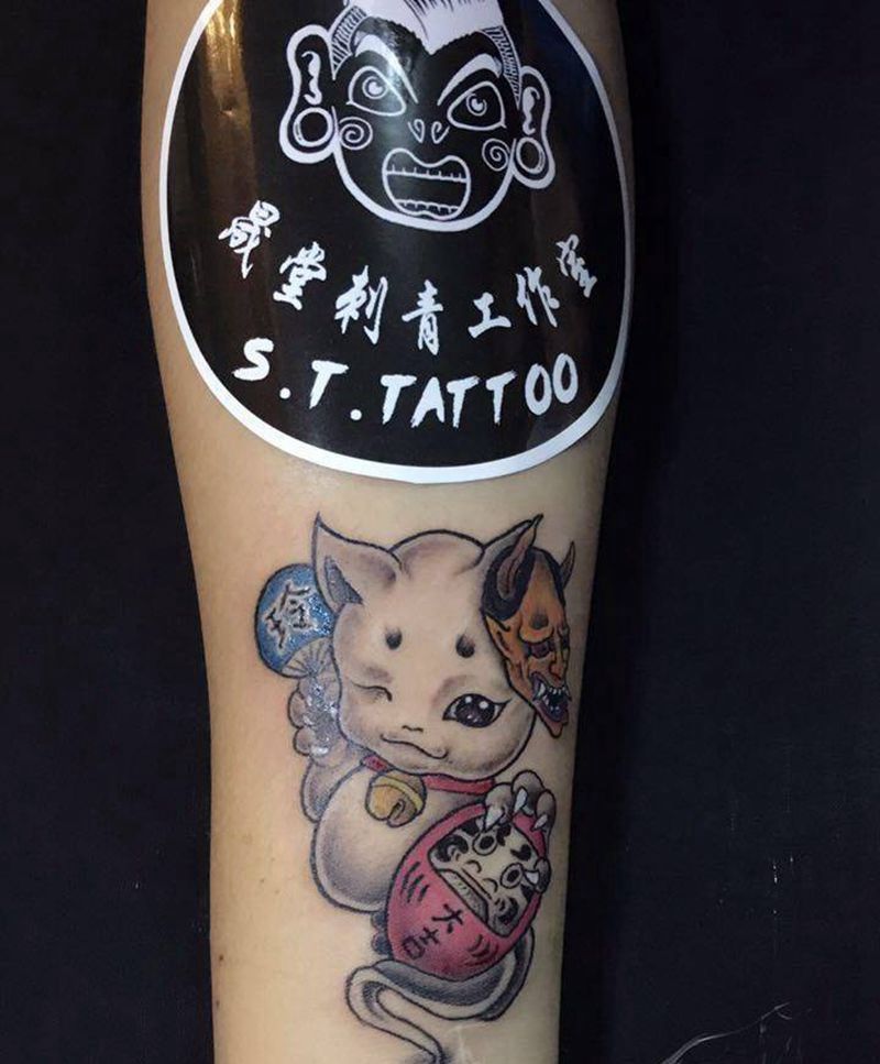 招财猫纹身图片_