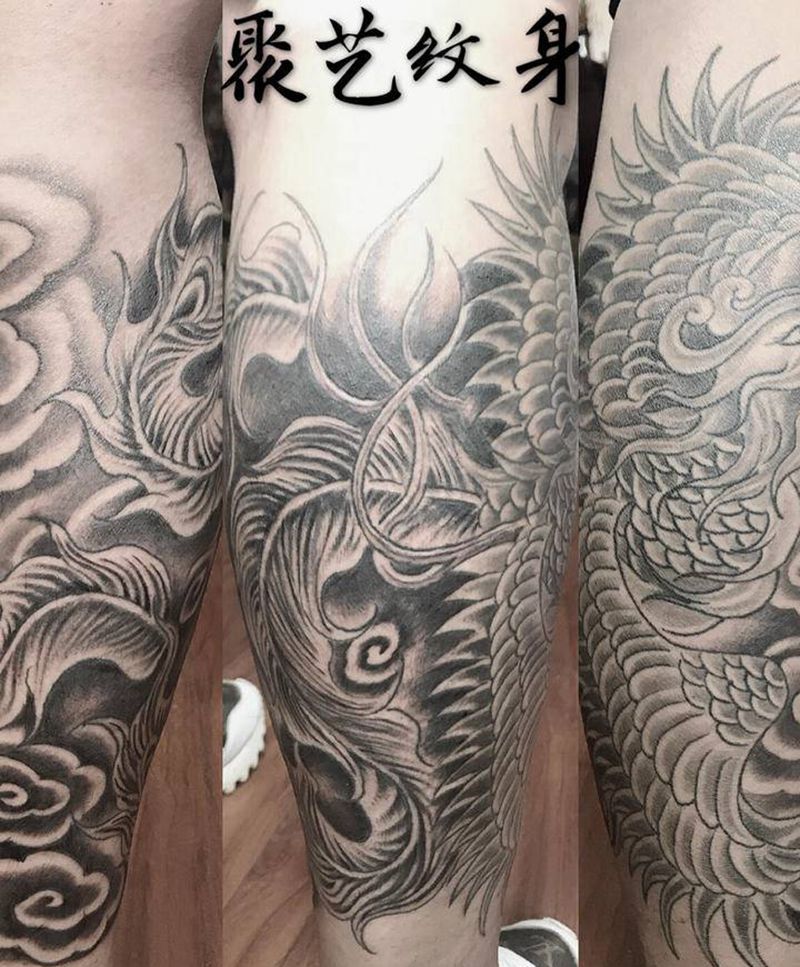 原创包腿传统凤凰纹身图片_腿部纹身图案