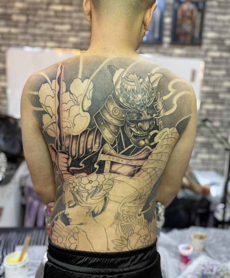 满背鬼武士纹身图片_背部新传统纹身图案