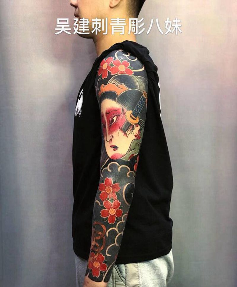 生首阿多福花臂纹身图片_手臂纹身图案