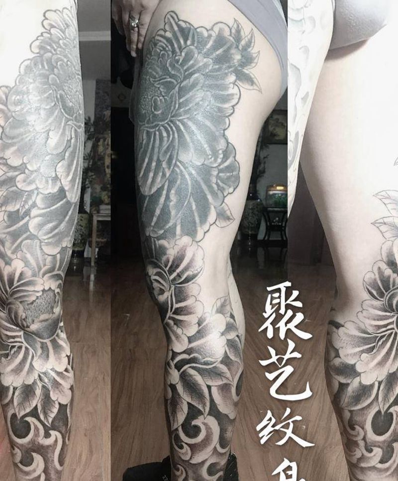覆盖纹身 花腿牡丹纹身图片_腿部纹身图案