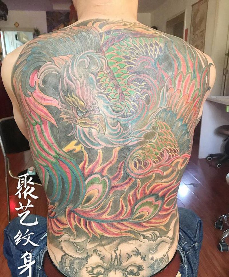 覆盖纹身 原创设计丹凤纹身图片_背部纹身图案