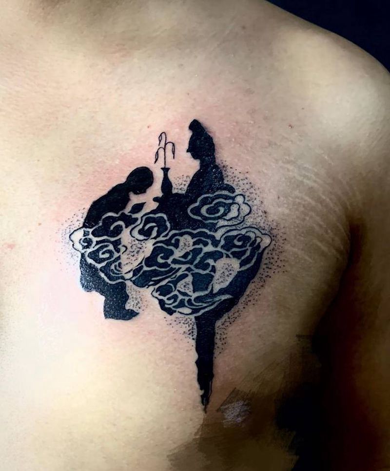 中国风象形佛字纹身图片_胸部水墨中国风佛中国字纹身图案