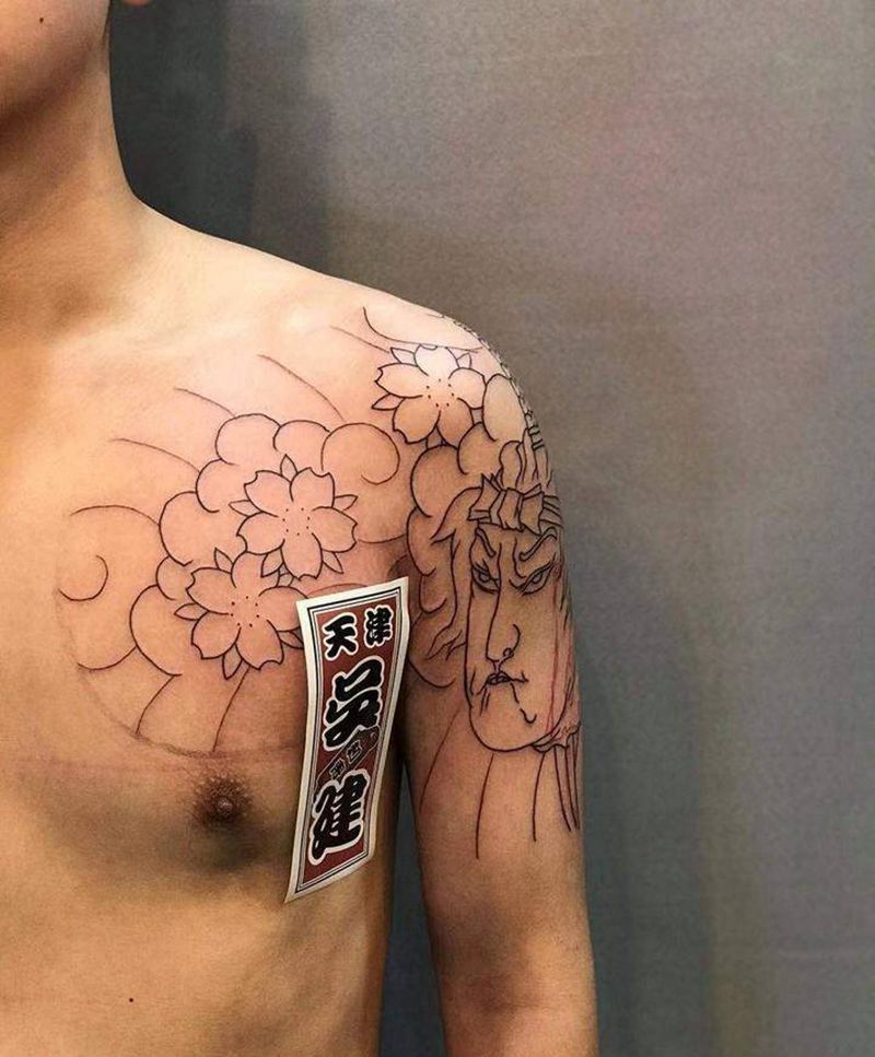 半甲纹身图片_肩部手臂老传统纹身图案