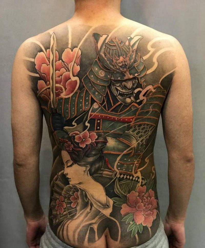 鬼武士纹身图片_背部新传统纹身图案