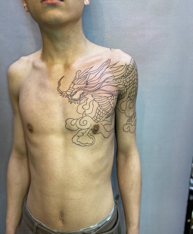 麒麟初步线条纹身图片_胸部手臂纹身图案