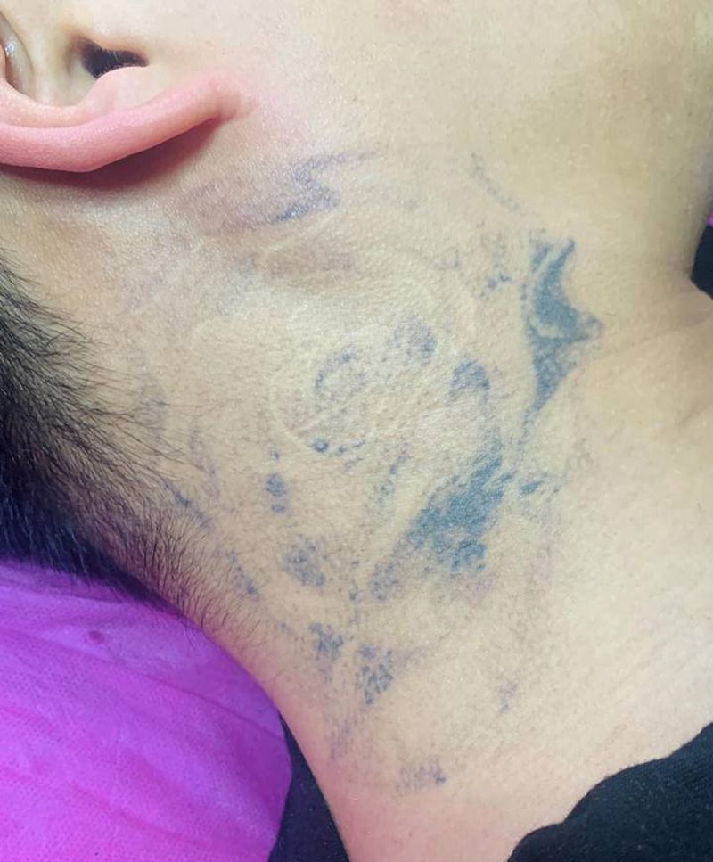 洗第三次纹身图片_颈部欧美写实洗纹身纹身图案