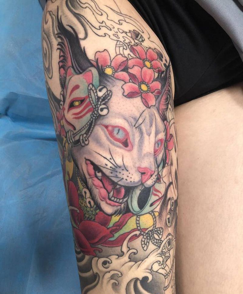 猫纹身图片_腿部纹身图案