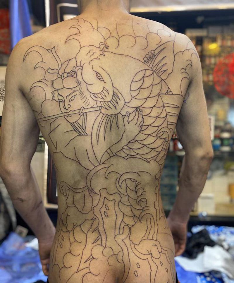 西塔鬼若丸纹身图片_背部老传统纹身图案