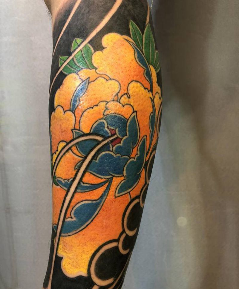 牡丹小腿纹身图片_腿部老传统纹身图案