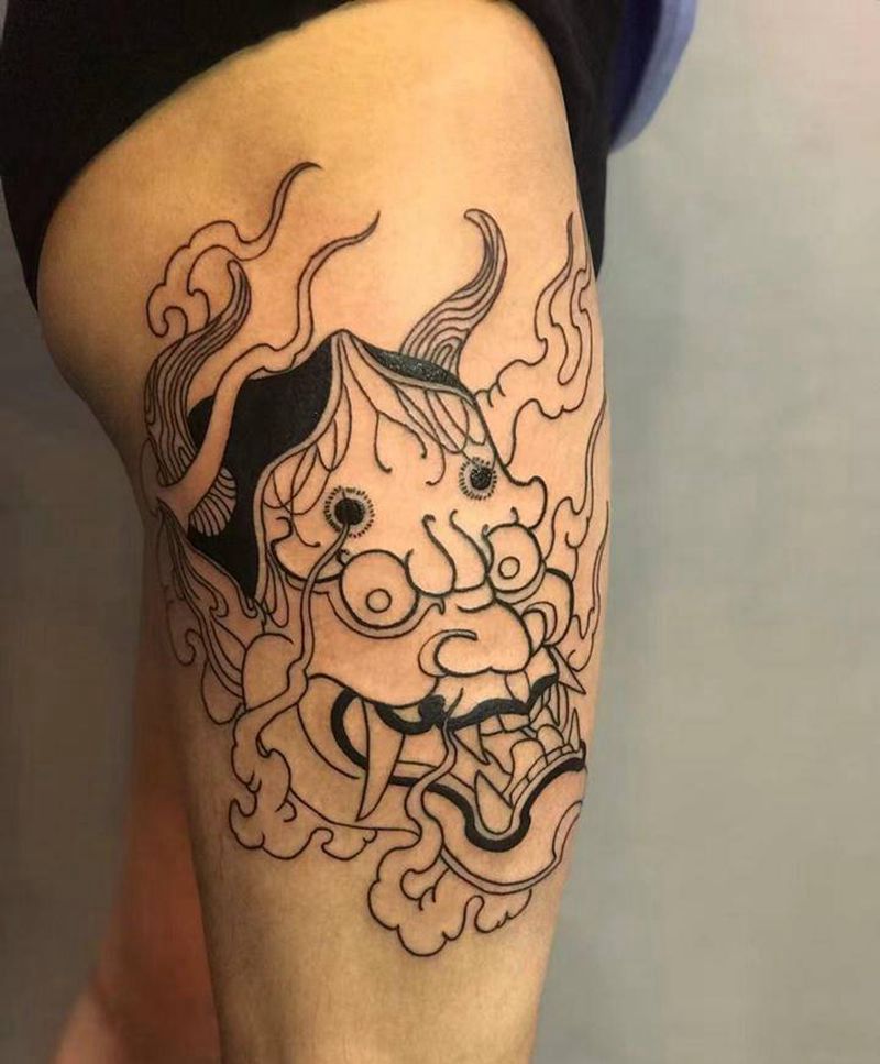 今日般若线条均线下次继续纹身图片_腿部老传统纹身图案