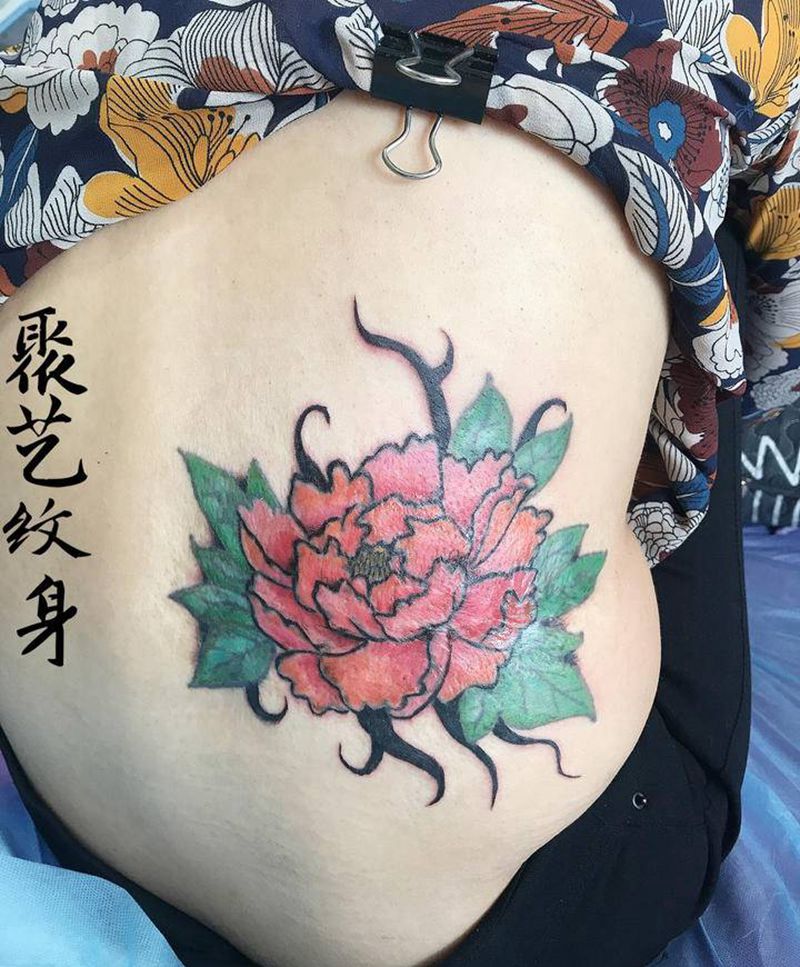修改纹身牡丹花纹身图片_腰部纹身图案