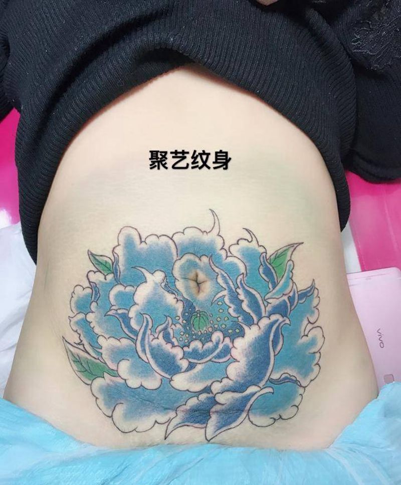 牡丹覆盖刀疤纹身图片_