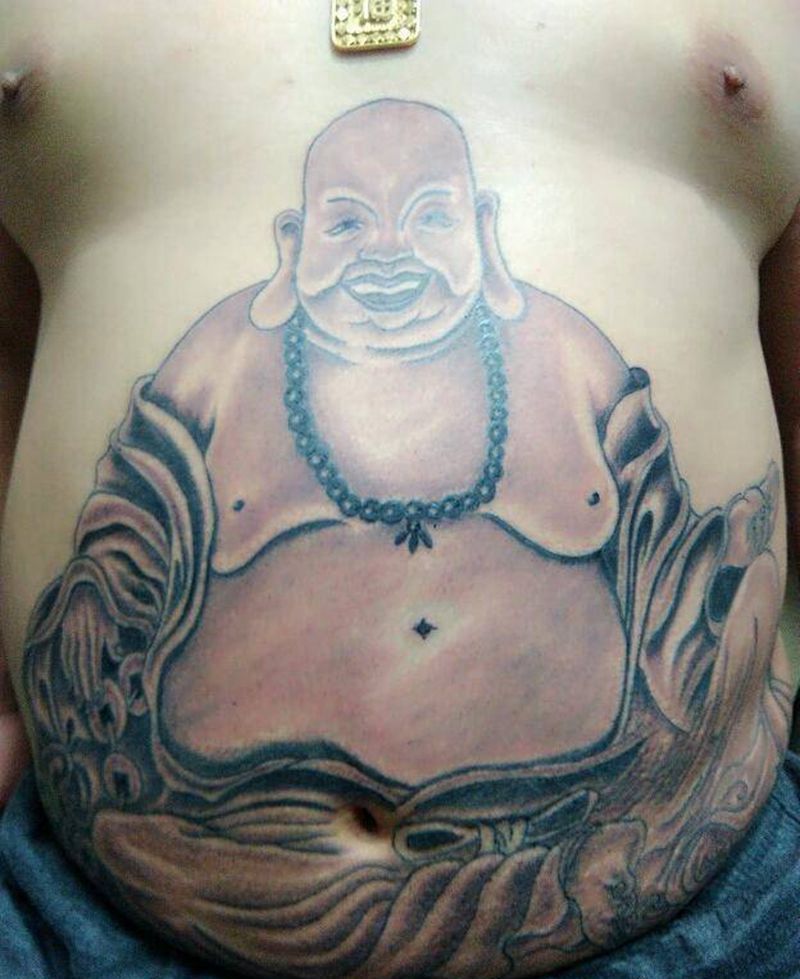 弥勒佛纹身图片_腹部传统人物鬼神宗教成品纹身图案