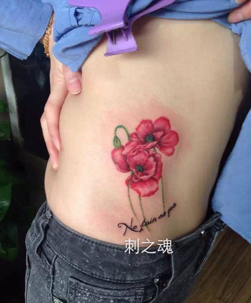罂粟花纹身图片_写实欧美植物原创纹身图案