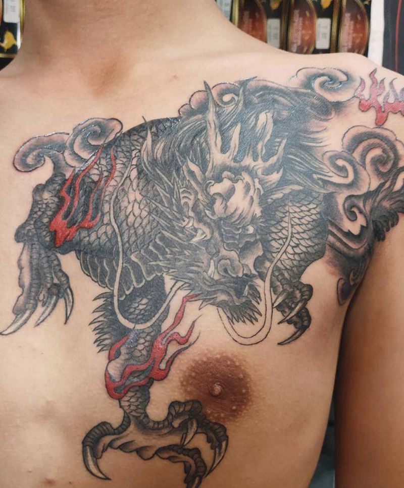 麒麟纹身图片_胸部新传统纹身图案