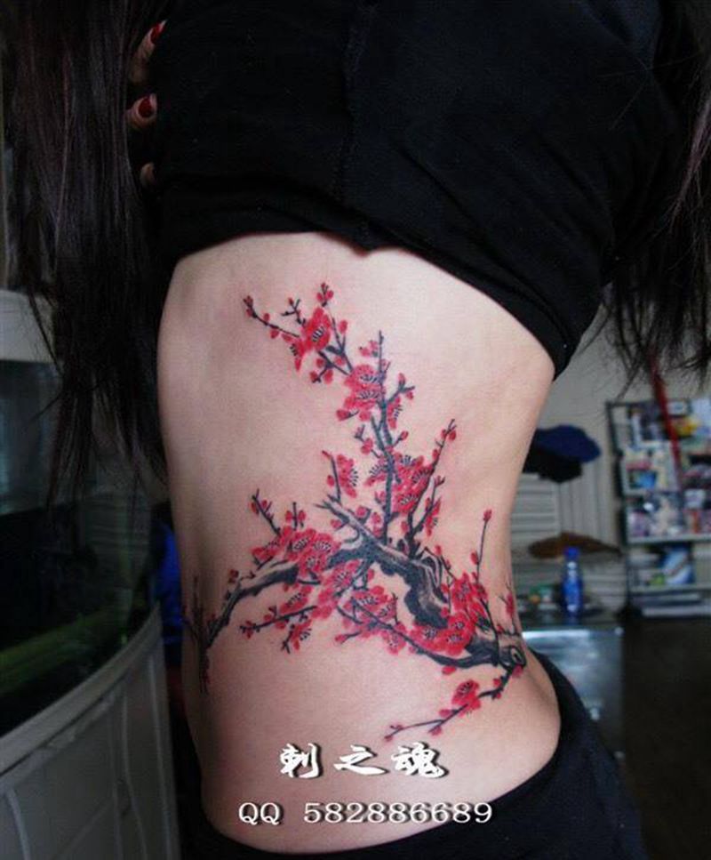 梅花纹身图片_国画原创植物成品纹身图案