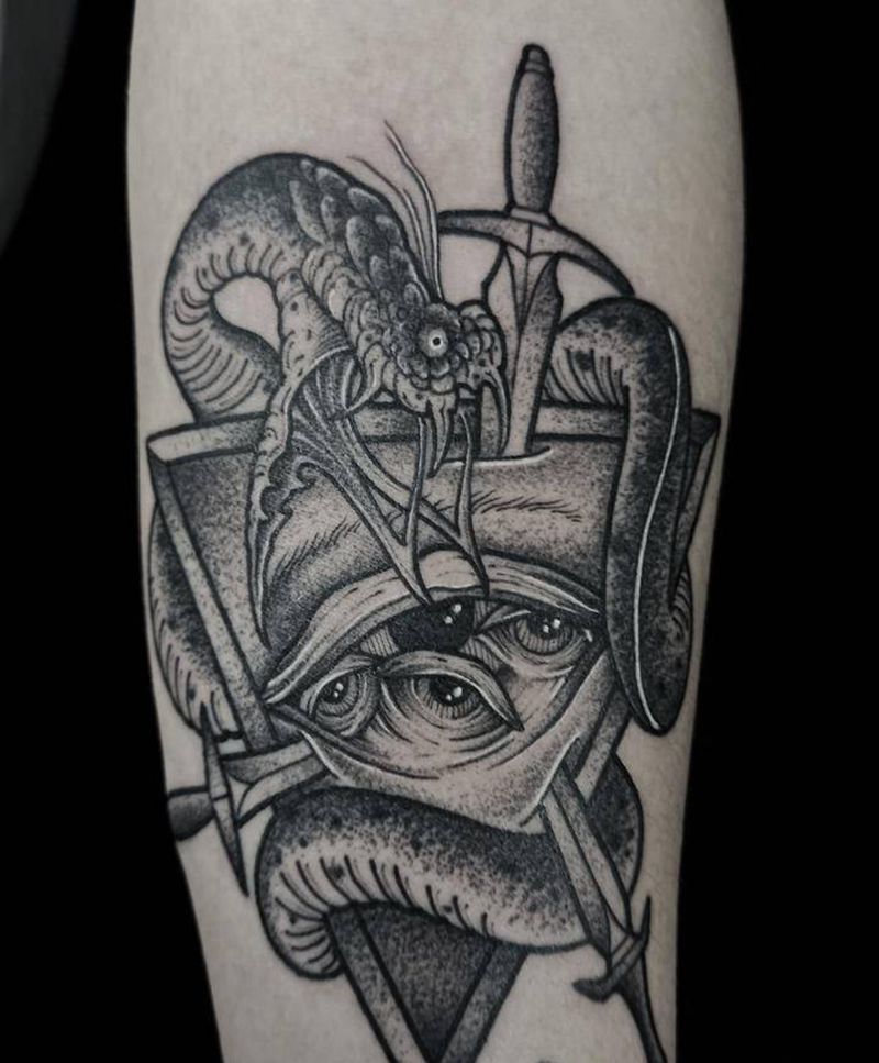 原创作品纹身图片_手臂腿部点刺欧美写实蛇眼睛暗黑纹身图案