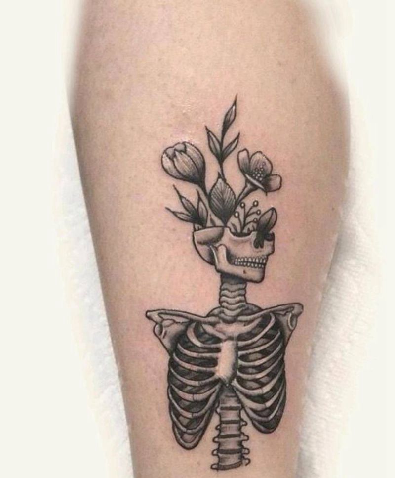 骨骼纹身图片_腿部纹身图案