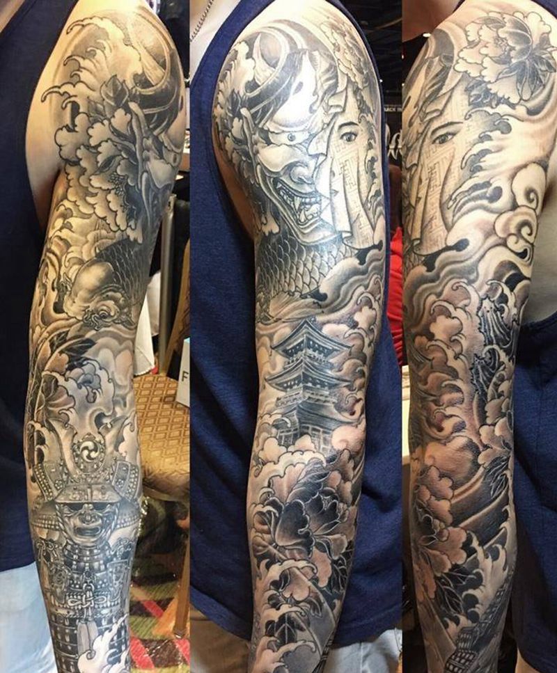 武士纹身图片_成品手臂传统人物原创纹身图案