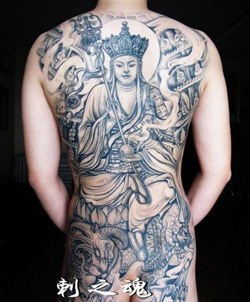 地藏菩萨纹身图片_背部传统人物原创纹身图案