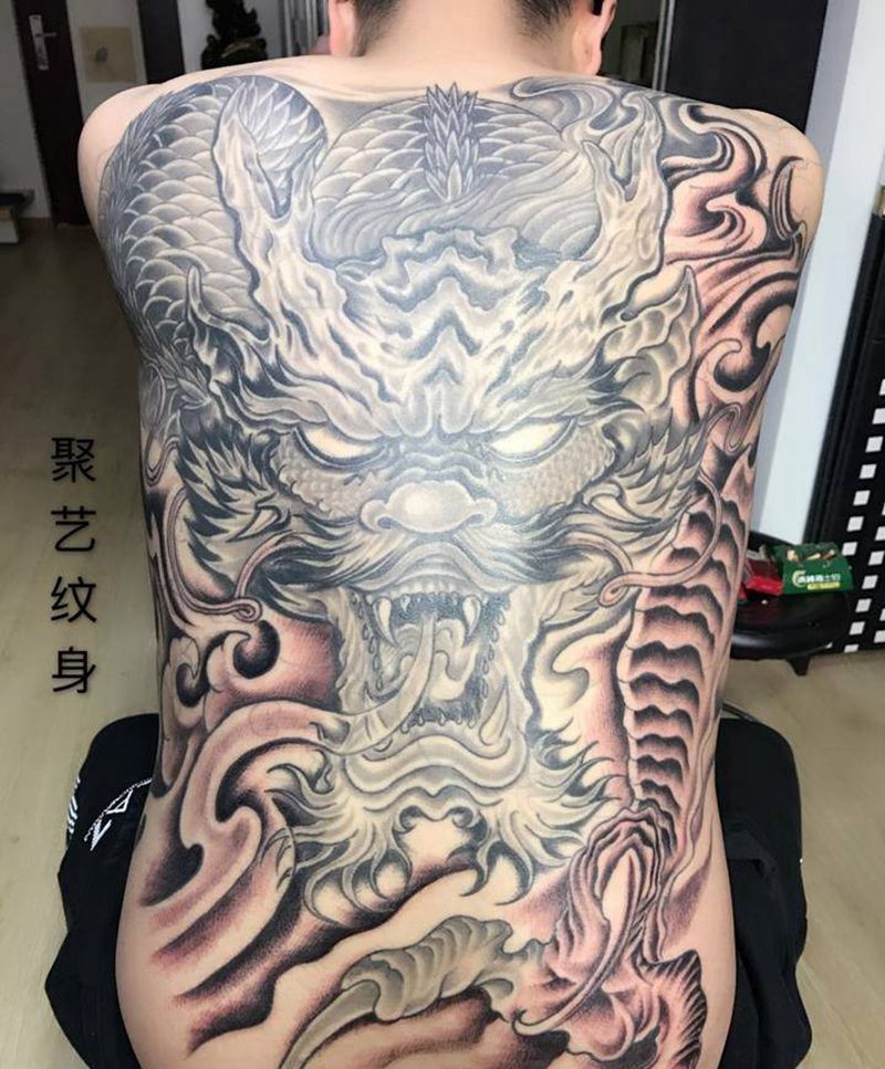 覆盖纹身正脸龙纹身图片_成品背部传统动物原创纹身图案
