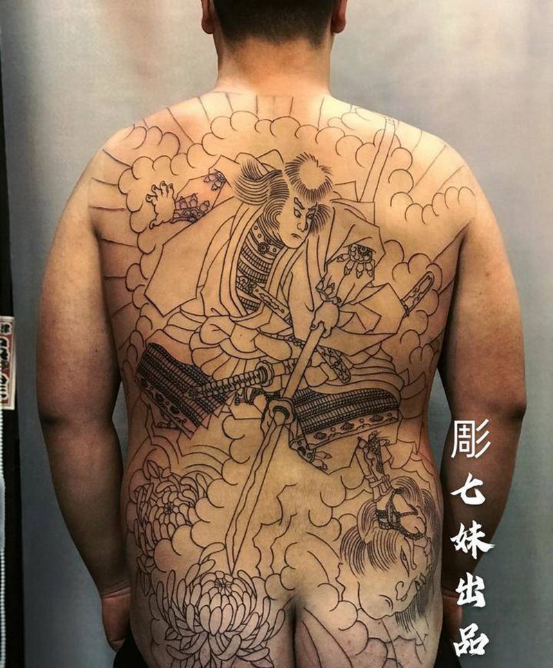 恶七兵卫－景清纹身图片_背部老传统纹身图案