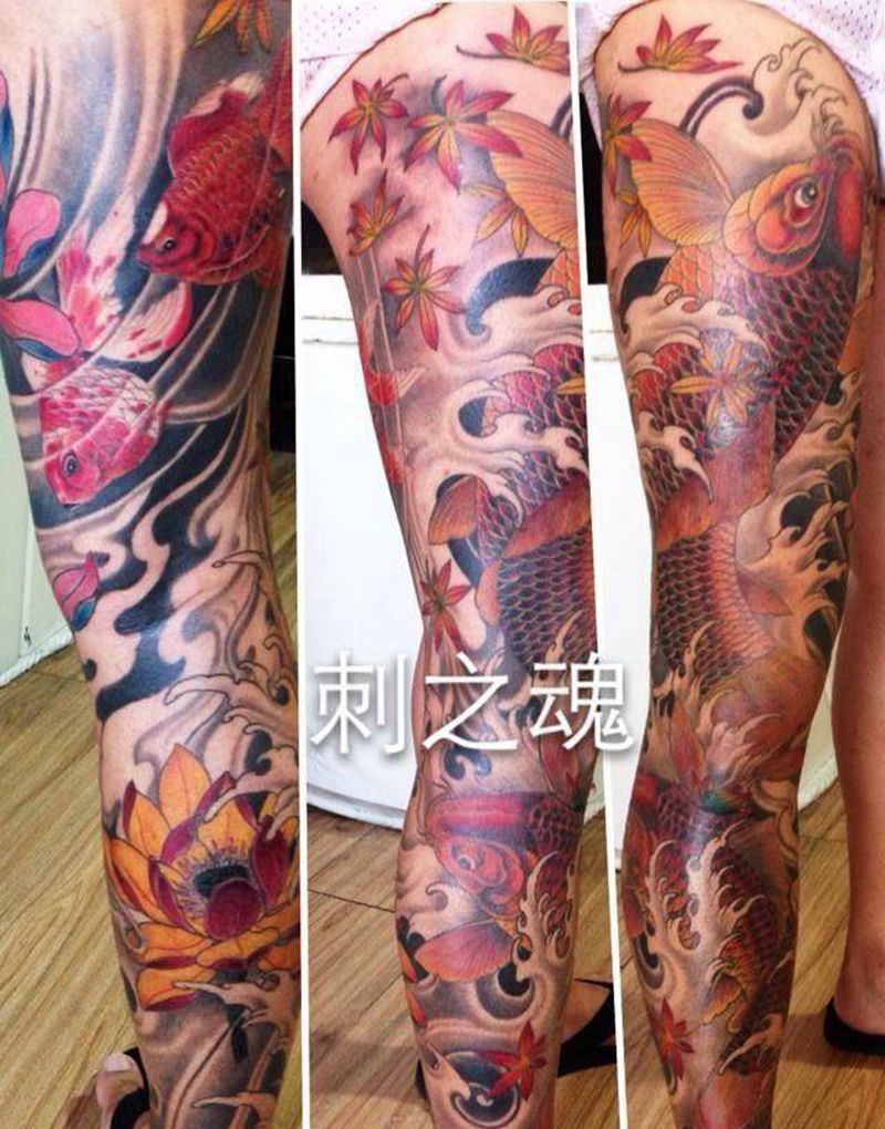 包腿鱼纹身图片_腿部传统原创成品纹身图案