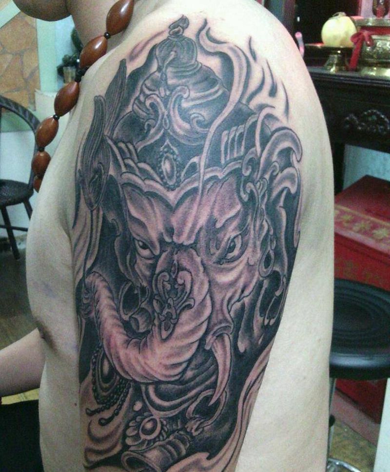 象神纹身图片_手臂传统人物鬼神宗教成品纹身图案